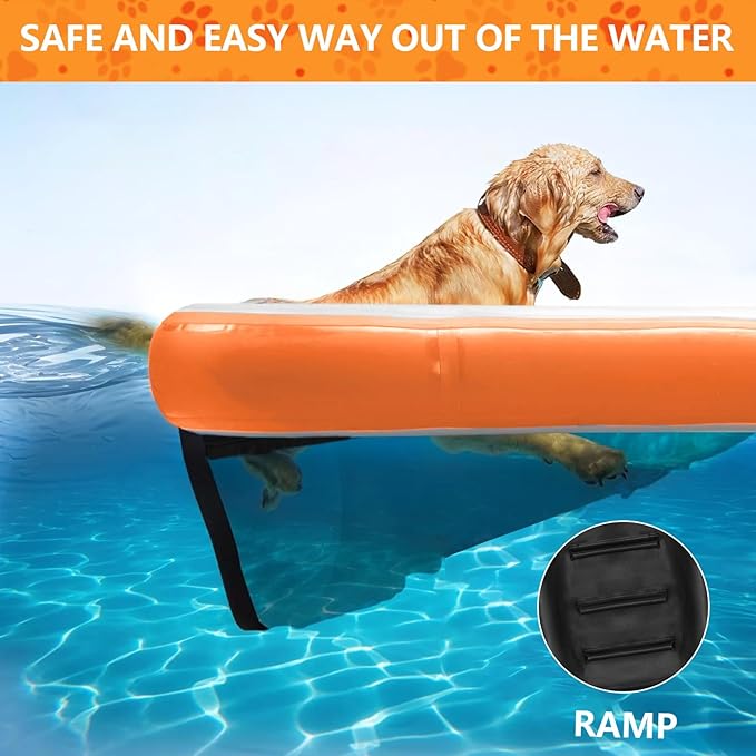 Inflatable Dog Water Ramp, Non-Slip Floating Dock Ladder for Pools, Boats & Lakes, Pool Ramp for Dogs Up to 200 Pounds, Orange