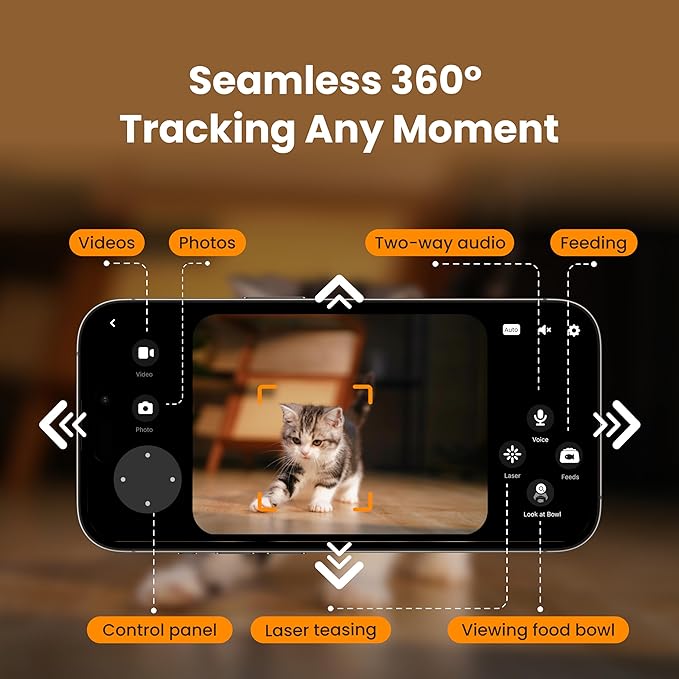Automatic Cat Feeder with Camera 360°, 2K HD Video with Night Vision & 2-Way Audio, 5G Cat Food Dispenser with Low Food Sensor, Record Lovely Moments, O Sitter VIP Version