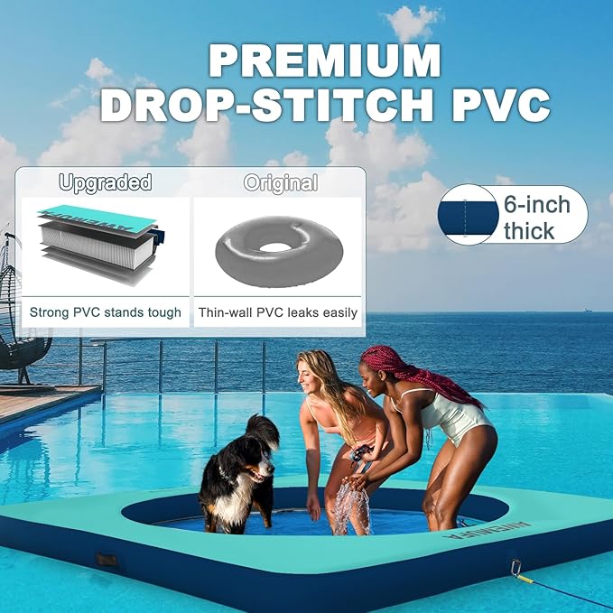 Inflatable Dock Floating Platform with Mesh, Heavy Duty Water Hammock Floats Floating Ring, Tanning Pool Hammock Inflatable Raft Mat Lake Floats for Adults Ocean