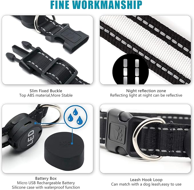 Light Up Dog Collars, Safety LED Dog Collar Rechargeable 7 Colors in One Lighted Dog Collar Glow in The Dark Dog Walking Light, Neon Durable Nylon Adjustable Buckle for Small/Medium/Large Dogs, L Size