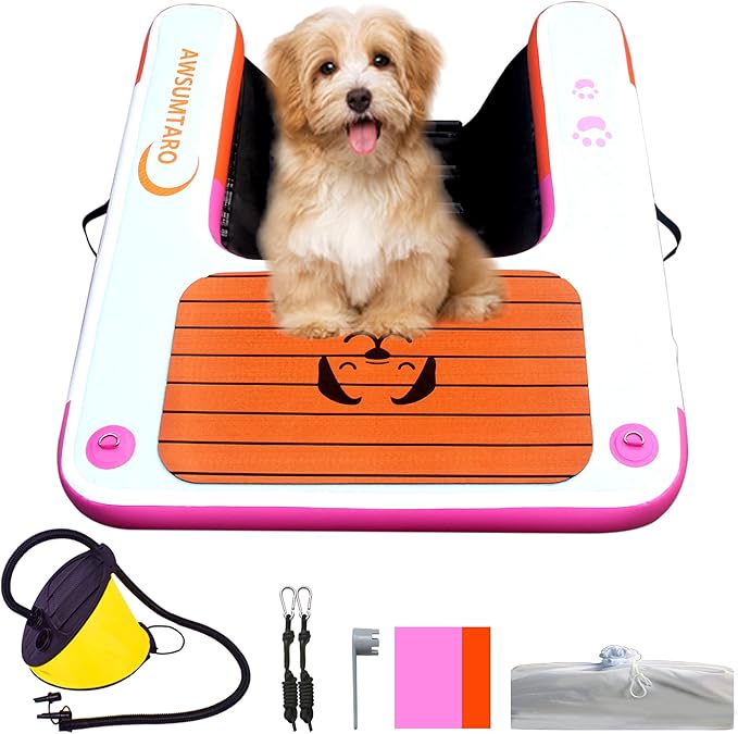 Inflatable Dock, Load-Bearing 200 pounds, Dog pet ramp, Suitable for Swimming Pools, Boat Docks, Lakes, Beach use Water Sports Platform.