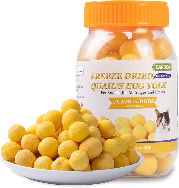 Freeze Dried Quail Egg Yolk Cat & Dog Treats - Single Ingredient Pet Snack Grain-Free, with Lecithin for Healthy Skin & Coat (7oz)