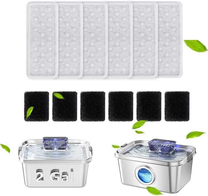Accessories Set (Replacement Filter & Water Pump Sponge) for Dog Water Fountain- 6 pcs Packed Filters & 6 pcs Packed Sponges, Only Suitable for PETIMI Pet Water Fountain (Model PF-SS-01/02/03)