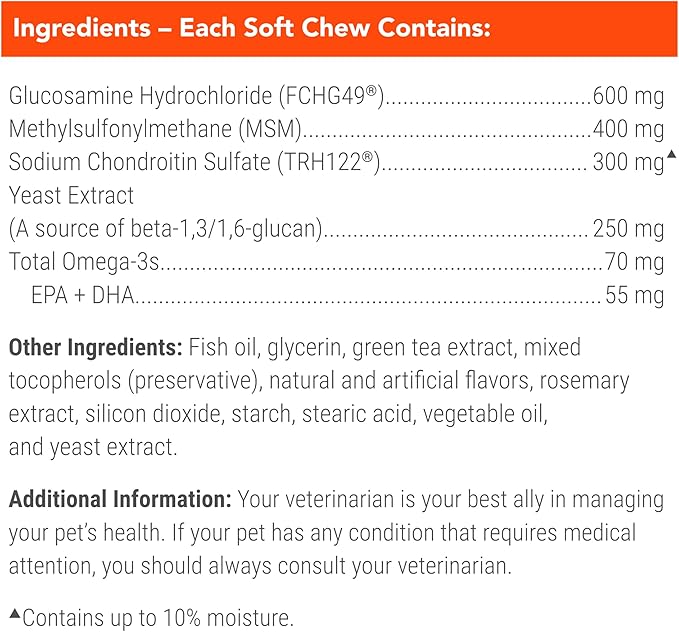 Nutramax Cosequin for Senior Dogs Joint Health Supplement, Contains Glucosamine for Dogs, Chondroitin, MSM, Omega-3s and Beta-Glucan, Supports Joint, Skin and Coat, Immune Health, Soft Chews, 60 Count