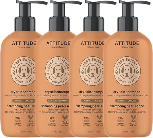 ATTITUDE Natural Itch Soothing Shampoo for Cat & Dog, Vegan and Cruelty-Free, Grooming Products, Lavender, 16 Fl Oz (Pack of 4)