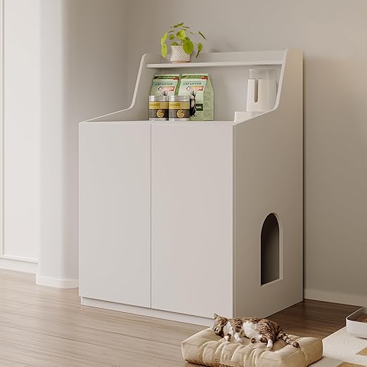 Large Cat Litter Box Enclosures,Litter Robot Enclosure,Hidden Litter Box Furniture,Hidden Cat Washroom Furniture with Door,Kitty Litter Box Furniture with Hidden Storage As Sideboard Cabinet