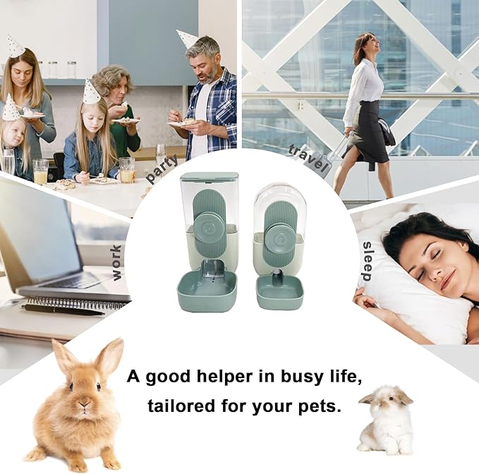 Hanging Automatic Pet Food Water Dispenser, 35oz Rabbit Feeder for Cage Gravity Feeder Siphon Waterer Set for Rabbit Chinchilla Hedgehog Ferret Cat Puppy (Green)