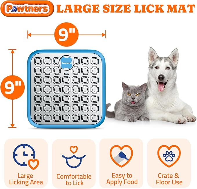Stainless Steel Large Lick Mat: Dog Lick Mats for Large Dogs, Cat Licking Pads for Crate Boredom & Anxiety Reduce, Slow Feeding, Cat Slow Feeder Mat with a Spatula, Scrubbing Brush, Blue