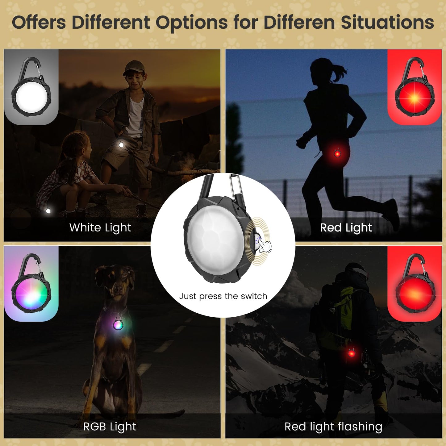 HAJIMMIU Dog Lights for Night Walking, 2 Pack Clip On Dog Collar Light with 4 Modes, 650mAh Rechargeable LED Pet Collar Charm for Nighttime