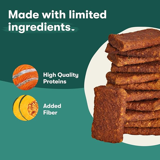 Jinx Tenders Salmon Jerky Dog Treats, All-Natural Ingredients, Soft and Chewy, Low-Calorie, Slow-Smoked Salmon & Pumpkin, No Fillers, 5oz