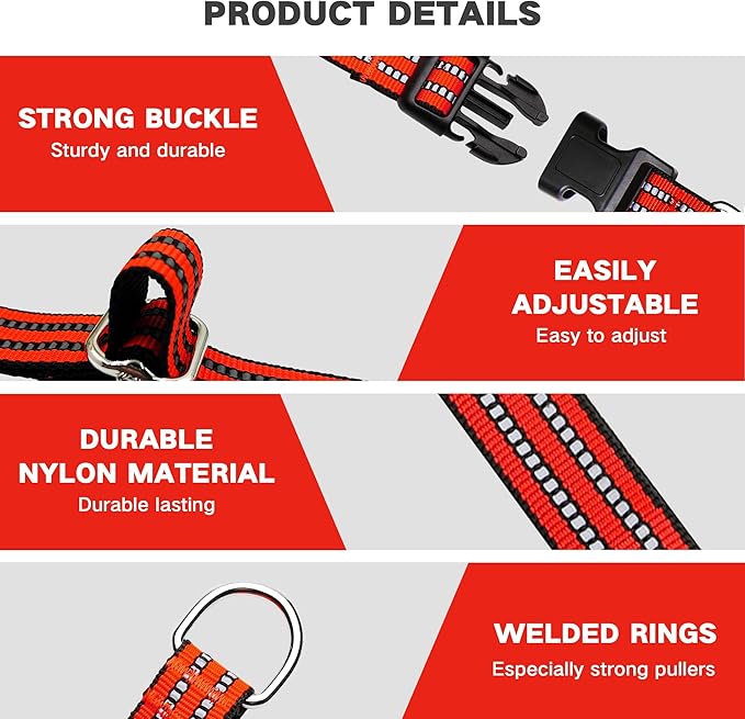 Hikiko Martingale Dog Collars Reflective Nylon Dog Collar with Quick Release Buckle Adjustable Training No Slip Dog Collar (Large, Tangerine)