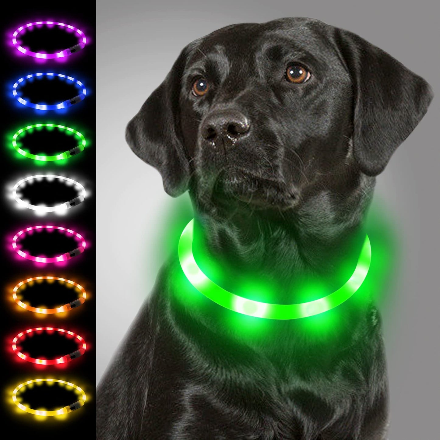 Joytale Light Up Dog Collar, Rechargeable Rainproof LED Collar for Night Walking Safety, Soft Silicone Glow in The Dark, Suitable for Small Medium Large Dogs, Green