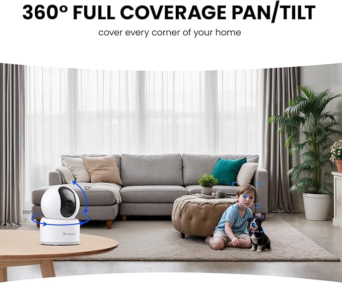 GALAYOU 5MP Security Camera Indoor-360 Degree 2.4G WiFi Cameras for Home Security for Baby/Nanny/Dog/Pet Camera with Auto Tracking, 2 Way Audio, 24/7 SD Card Storage, Works with Alexa/Google Home G2