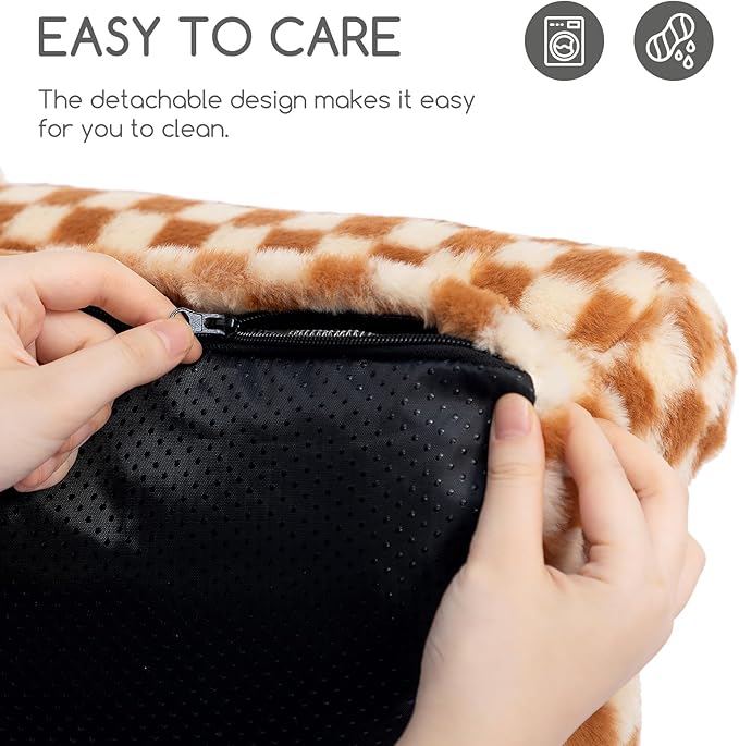 Hollypet Fluffy Plush Dog Cat Pet Couch Soft Calming Sofa Bed for Medium Small Cats and Dogs, Brown and Light Yellow