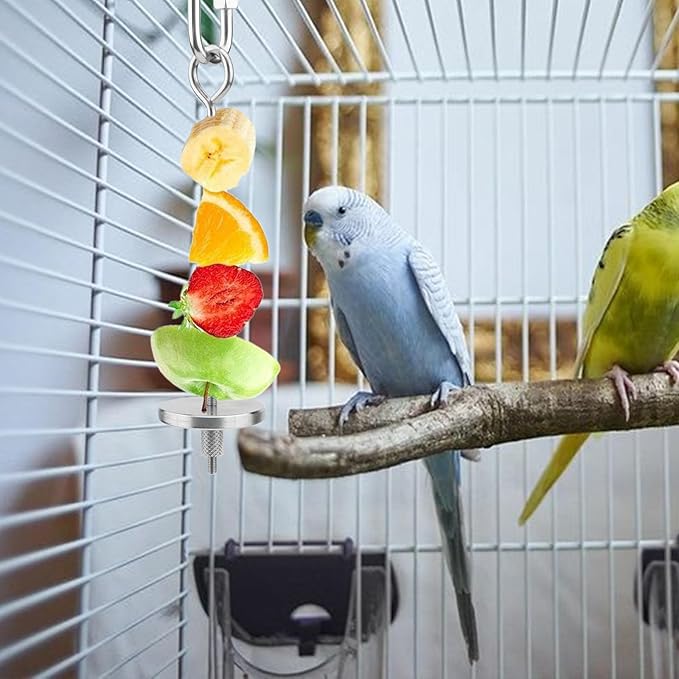 Hypeety Bird Fruit Vegetable Holder Stainless Steel Vegetable Skewer Hanging Feed Tool for Parrot Budgies Parakeet Cockatiels Conure Lovebirds Finch Hamster Rat Gerbil (4.7inch,12cm)