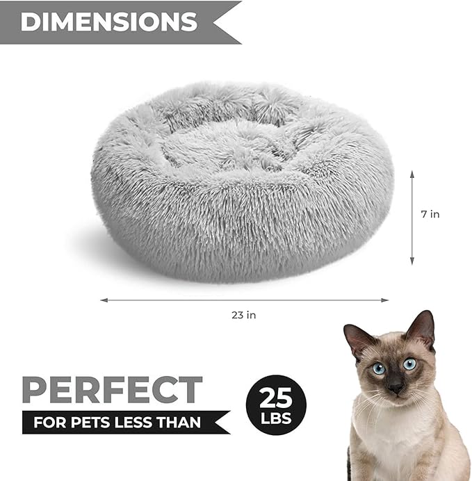 Whiskers & Friends Cat Bed, Cat Beds for Indoor Cats Washable, Orthopedic Soft Fluffy Round Calming Pet Bed for Small to Large Kitty Kittens & Dogs, Small Dog Beds & Furniture - with Blanket
