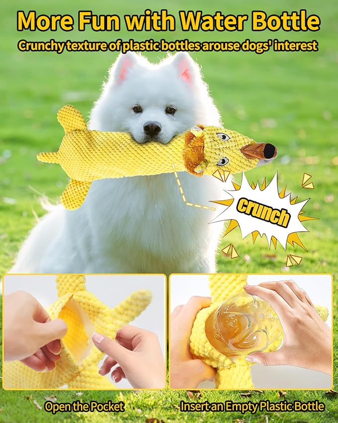 Dog Toys, Squeaky Plush No Stuffing Crinkle Dog Toy for Small Medium Large Dogs, Interactive Puppy Teething Water Bottle Dog Chew Toy