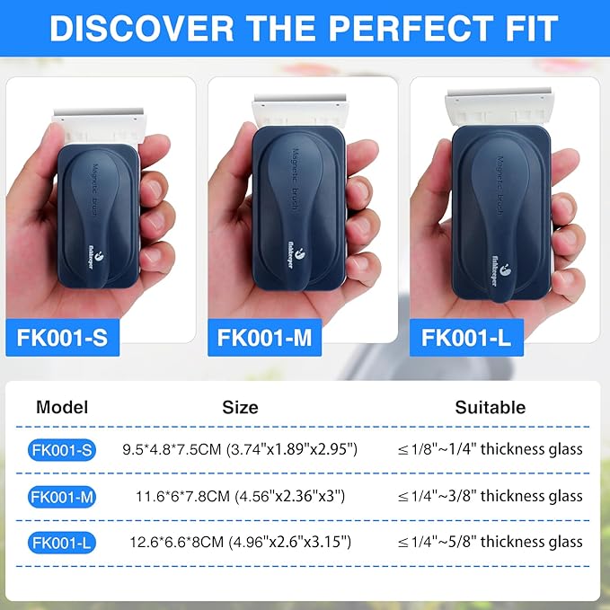 fishkeeper Aquarium Strong Magnetic Glass Cleaner Brush, Fish Tank Algae Magnet Cleaning Tool with 2 Detachable Scrapers, Mag Float Scrubber for 0.25-0.625Inch Glass and Acrylic Tanks