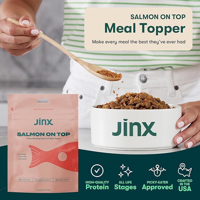 Jinx Premium Freeze-Dried Dog Food Toppers, Salmon on Top - Healthy & Natural Meal Toppers for Dogs with Real Chicken with Real Ingredients & No Fillers - Pet Products for All Lifestages - 3oz