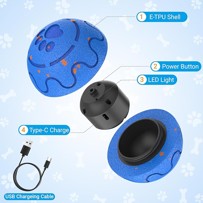 Self-Moving Dog Ball Interactive Dog Toy with Automatic Rolling, Bouncing & Vibration to Keep Dogs Entertained Chew-Proof & Waterproof for Small/Medium Breeds, O15-Blue