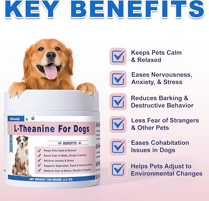 L-Theanine Supplement for Cats & Small Dogs – Helps Keep Pets Calm & Relaxed – for Small, Medium & Large Dogs & All Cats – 100g Powde