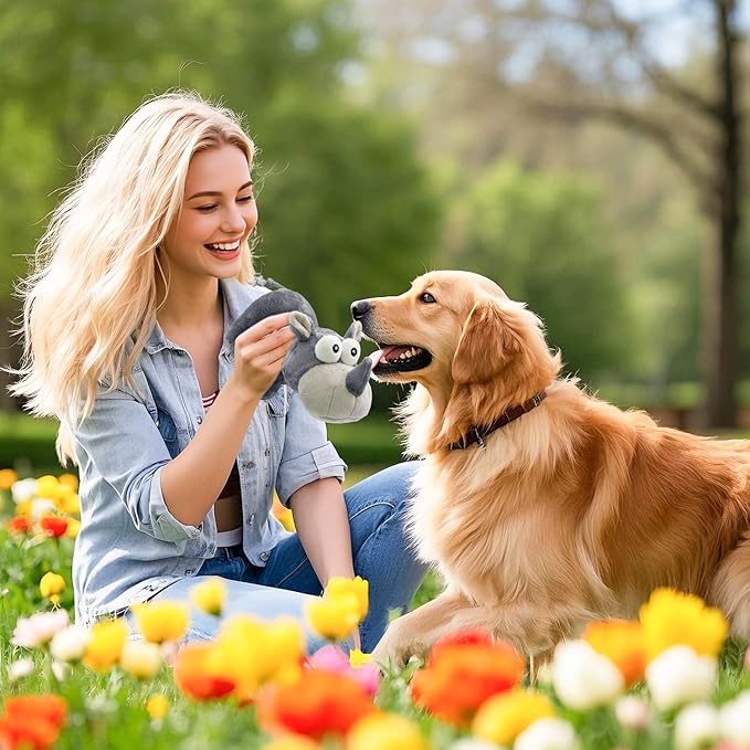 Squeaky Dog Toy Cute Chew Toys with Crinkle Paper Durable Hours of Fun for Small Puppy Middle and Large Dogs Stuffed Toys Rhinoceros