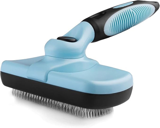Pets First Self-Cleaning Slicker Brush for Dogs and Cats - Retractable Design for Quick Pet Fur Removal, Fine Bristles to Detangle and Massage