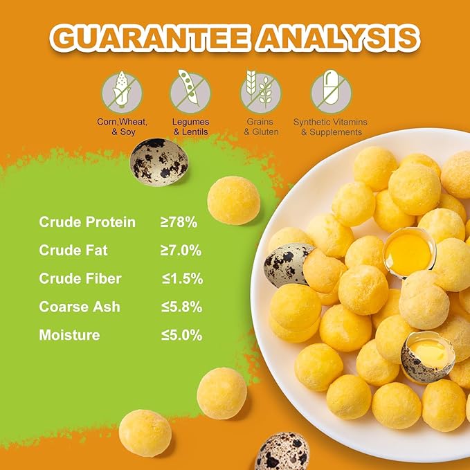 Freeze Dried Quail Egg Yolk Cat & Dog Treats - Single Ingredient Pet Snack Grain-Free, with Lecithin for Healthy Skin & Coat (7oz)