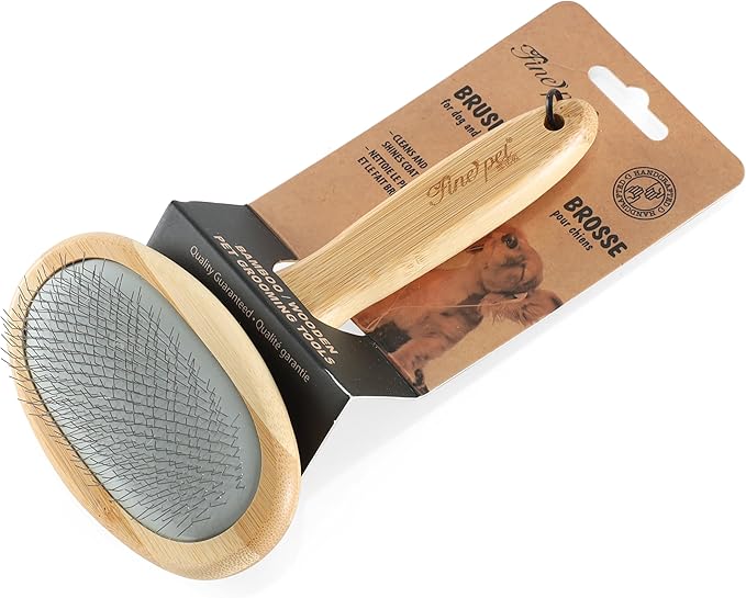 Wooden Dog Slicker Brush for Shedding Medium or Long Haired Dogs Puppy Cats Wool Carpet Cleaner WireSlicker Carding to Fluff Fleeces Sherpa M