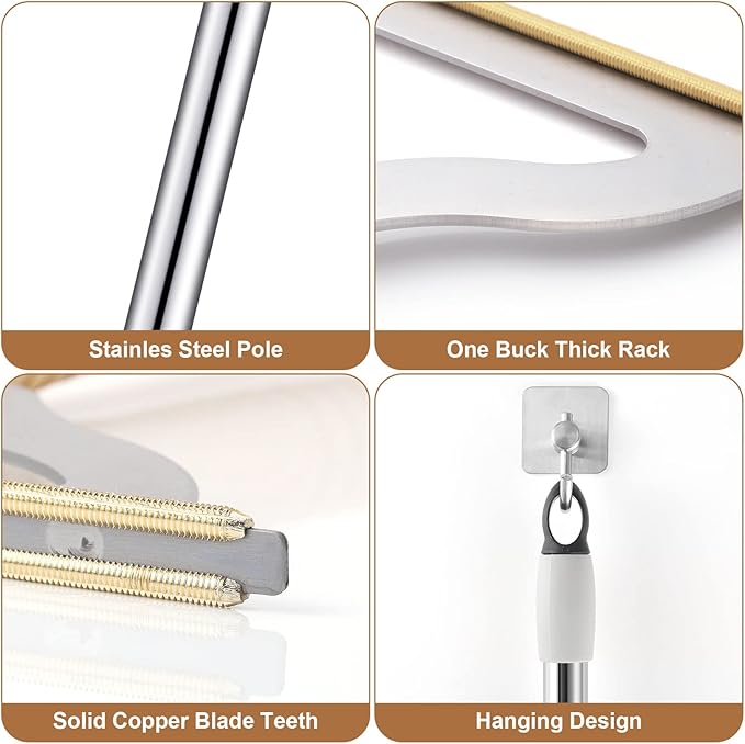 47“ Adjustable Long Handle Carpet Rake Pet Hair Remover, Reusable Large Metal Lint Remover Brush for Embedded Fur Removal from Low Pile Rugs Stairs, Carpet Brush Scraper Dog Cat Hair Remover Broom