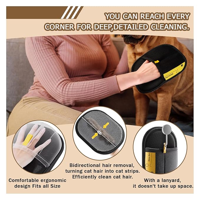 3PC Electrostatic Pet Hair Removal Glove for Cats & Dogs,2025 Upgraded Animal Fur Removal Tool,Reusable Cat & Dog Hair Remover for Couch, Furniture,Laundry,Car Seat,Cat Grooming Gloves