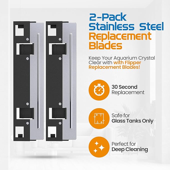 FL!PPER Flipper Nano Aquarium Algae Scraper Replacement Blades for Fish Tank Cleaning Kits – Stainless Steel Replacement Blades for Glass Tanks – Aquarium Cleaner Blades, 2 Pack