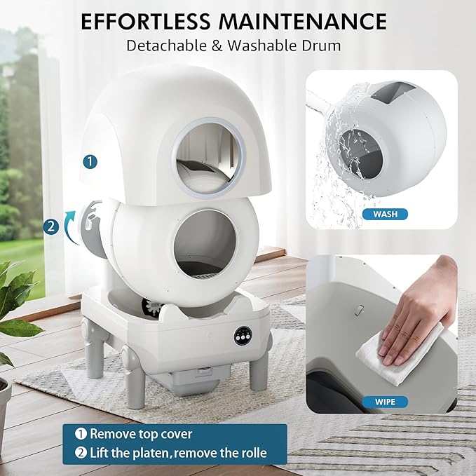 Self Cleaning Cat Litter Box, 68L/9L Large Capacity for Multiple Cats, Smart App Control No Scooping,Automatic Cat Litter Box Includes Garbage Bag (White)