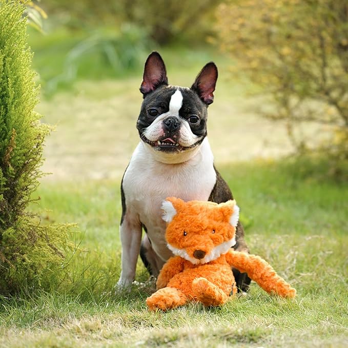 Stuffless Dog Toy, Interactive Dog Toys, Plush Puppy Squeaky Toy with Fox Design, Puppy Puzzle Toys Stress Release Game for Boredom, Crinkle Snuffle Puzzle for Small Medium and Large Dogs