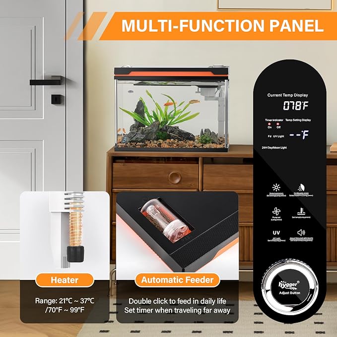 hygger Smart Aquarium Starter Kit, Glass Fish Tank with 24/7 Mode Light, Heater, Water Pump, Filter Media, Auto Feeder,Water Changer, Cleaning Tool, Fishing Net,Timer Automatic Switch (10 Gallon)