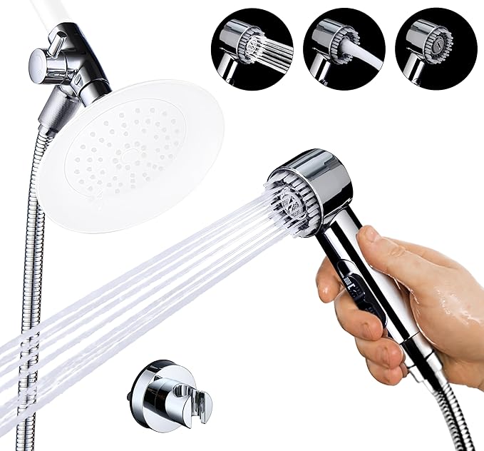 3 Mode Dog Shower Attachment, High Pressure Handheld Sprayer with ON/OFF Switch, G1/2" Metal Shower Diverter, 118 Inches Stainless Steel Hose, No Drill Hook, for Indoor and Outdoor Pet Bat