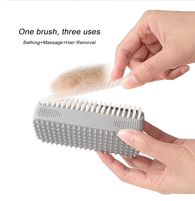Pet Bath Brush, Suitable for Massage, Grooming, and Hair Removal for Cats and Dogs, Made of Skin Friendly Silicone Material, Deeply Cleanses and is Easy to Wash on Three Sides (yellow)