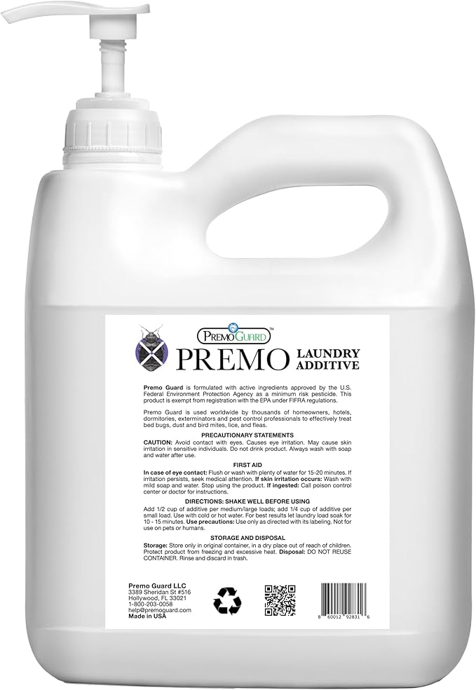 Premo Guard Bed Bug, Mite & Lice Laundry Detergent Additive 64 oz – Child & Pet Friendly – Stain & Odor Free – Best Natural Non-Toxin Treatment