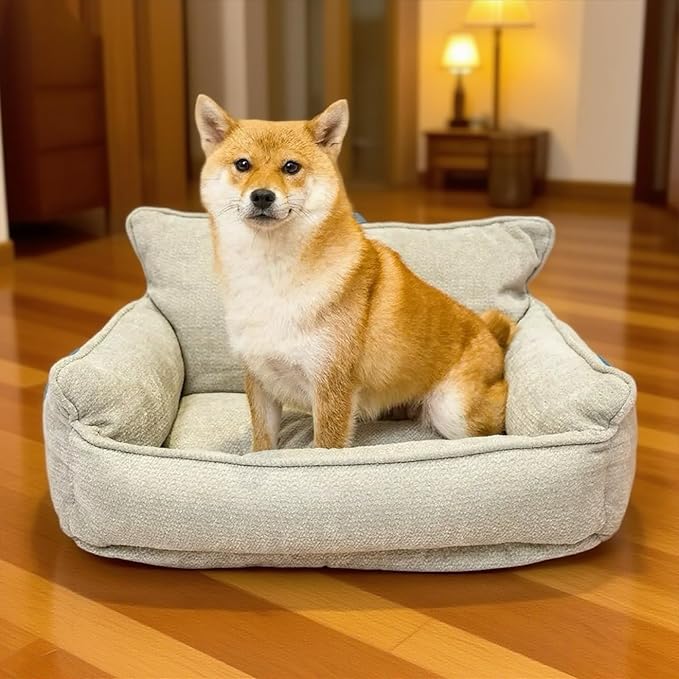 Orthopedic Dog Bed for Small Dogs - Washable Pet Bed with Removable Side Bolsters, Non-Slip Durable, Plush Cat Sofa for Comfort - Soft Supportive Small Dog Sofa (Light Grey)