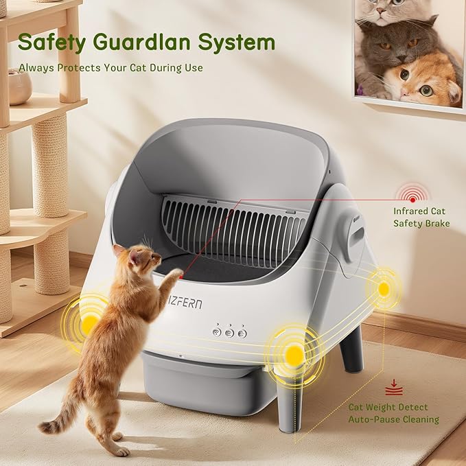 Self Cleaning Litter Box for Multiple Cats, Automatic Cat Litter Box with App Control, Open Top Design, Safety Protection, Ultra-Quiet, Includes Waste Bags, Large Waste Bin, & Brush (White)