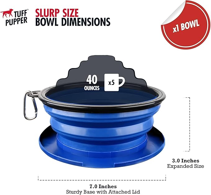Tuff Pupper SuperBigSlurp Collapsible Dog Bowls, Extra Large Capacity, Portable, Food Safe, Odorless, Non-Toxic Silicone