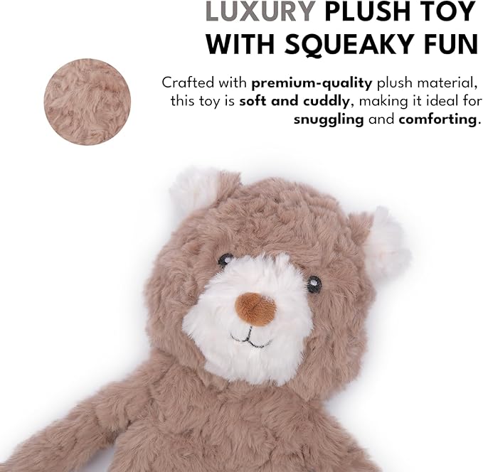 Stuffless Dog Toy, Plush Puppy Squeaky Toy with Bear Design for Foraging Snuggling Fetch Retrieve, No Stuffing Crinkle Snuffle Puzzle Chew Toy for Small Medium and Large Dogs