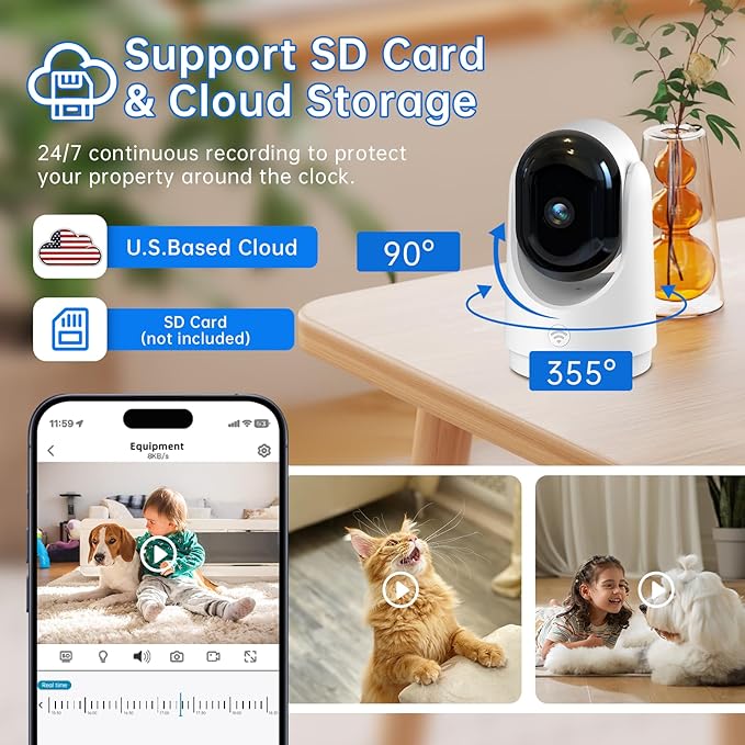 Security Camera Indoor Cam-2K 360° WiFi Cameras for Home Security,Pan & Tilt,Pet/Dog/Baby Camera with Phone app,2-Way Audio,Night Vision,24/7 Cloud & Micro SD Card Storage 1 Pack