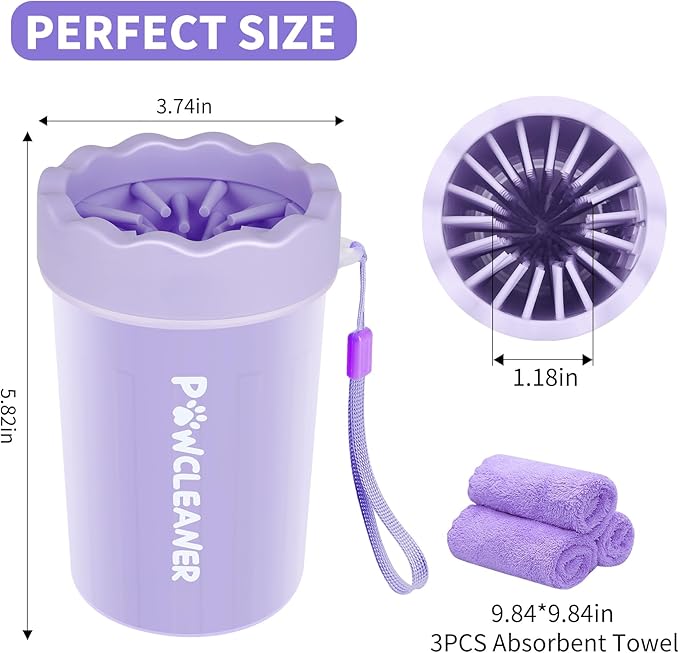 Dog Paw Cleaner, Washer, Muddy Pet Foot Cleaner for Small Medium Large Breed Dogs/Cats (with 3 absorbent towel) (Purple, Medium)