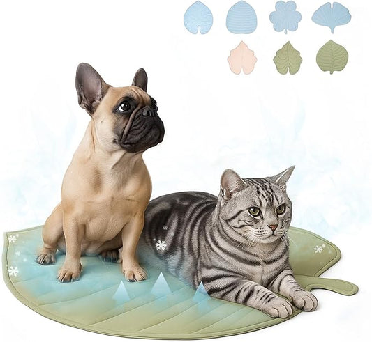 Dog Cooling Mat - Large Leaf Shaped, Washable, Non-Slip, Summer Pad for Dogs and Cats, Lightweight