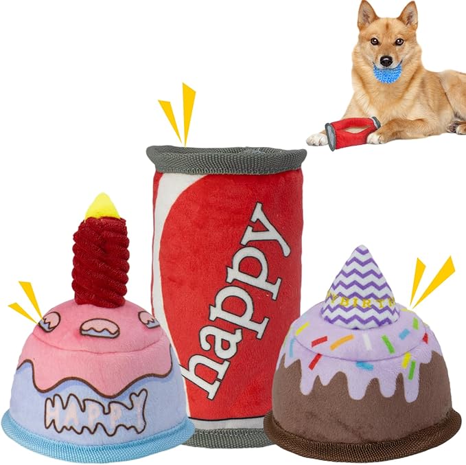 Squeaky Dog Toys Birthday Toy,Dog Toy Cake, No Stuffing pp Cotton for Large, Medium and Small Breeds，Dog Squeaky Balls Inside, Puppy Birthday Gifts