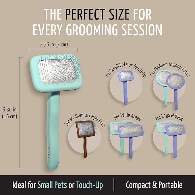 Tauro Pro Line Wooden Deshedding Dog Brush for Long Goldendoodle, Labradoodle & Poodle Hair - Mint Slicker Brush for Dog & Cat Grooming - Rectangular Flexible Cushion & Non-Slip Grip, S