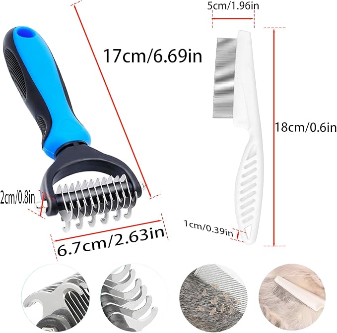Zoocozy Pet Grooming Combs Kit for Dog Cat, Dog Brush for Shedding, Cat Deshedding Brush for Removal of Long Matted Fur on Pet(Blue)