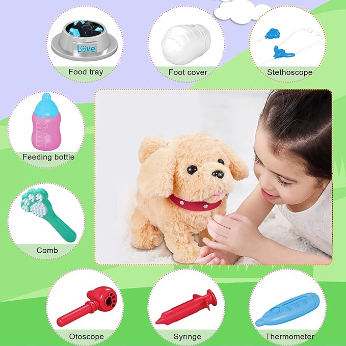 Koonie Realistic Robot Puppy - Interactive Walking & Barking Dog with Singing/Tail Wagging, Educational Play & Plush Birthday Gift for 2-5 Years Old Girls