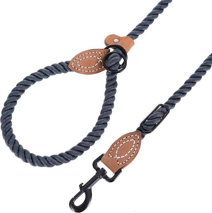 Mile High Life Hands Free Dog Leash, Crossbody Waist Leash with Genuine Leather Connection, Multifunctional Adjustable Slip Lead for Dog Walking Running (Blue Green, 7FT)